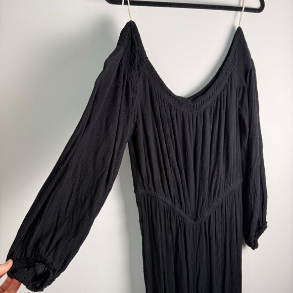 Free People Show Your Shoulder Romper Tassel Longsleeve Black Medium Boho Hippie - Picture 2 of 9